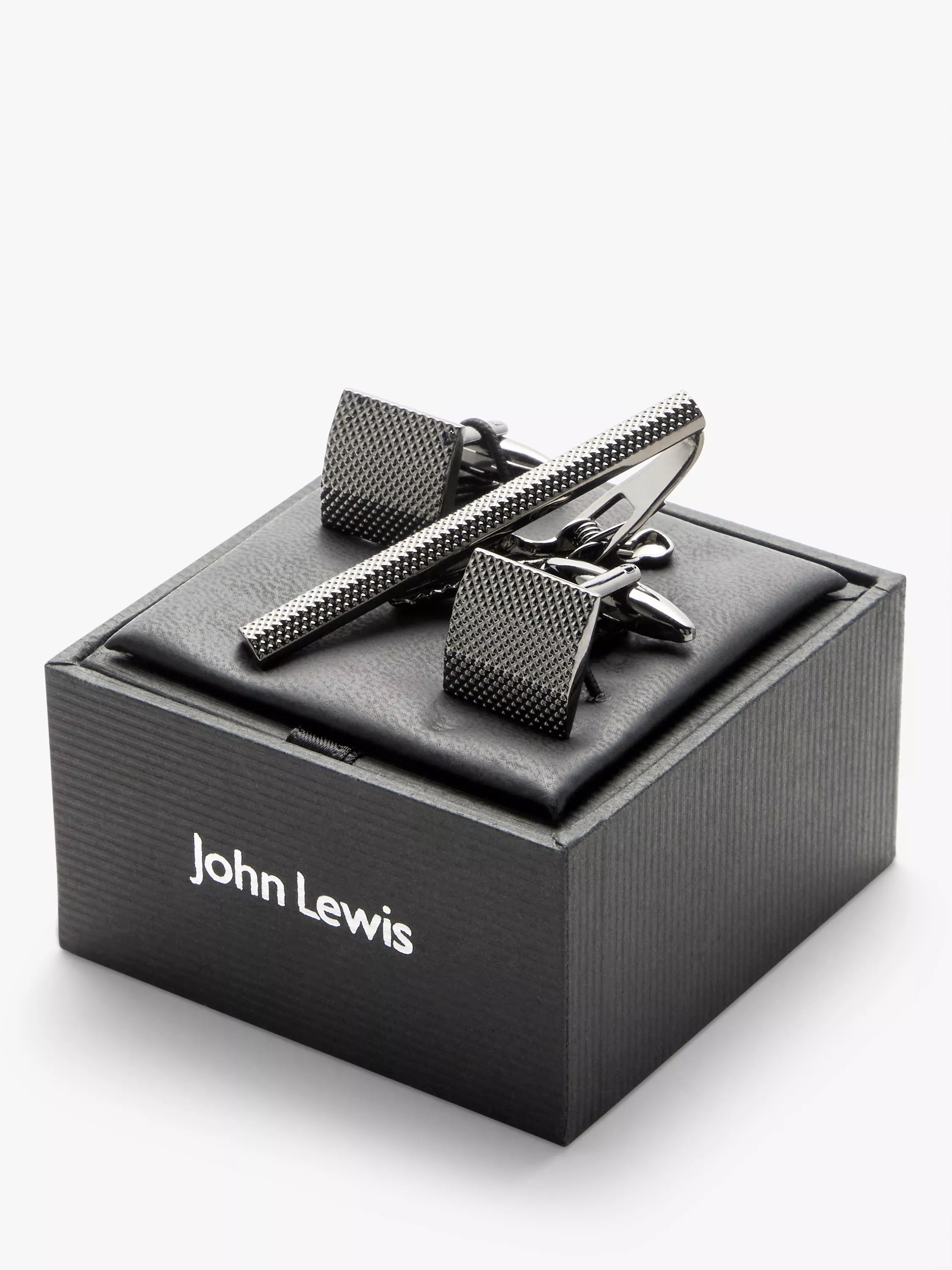 John Lewis cufflinks and tie bar gift set gunmetal, imported from the UK