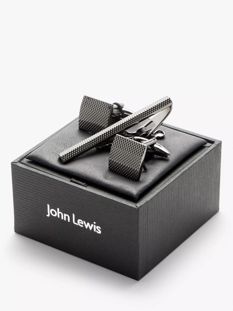 John Lewis cufflinks and tie bar gift set gunmetal, imported from the UK