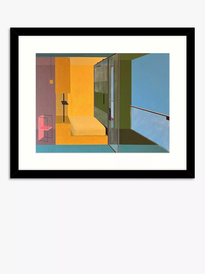 Michelle Barratt framed architectural abstract print blue yellow 43.5x63.5cm, UK version