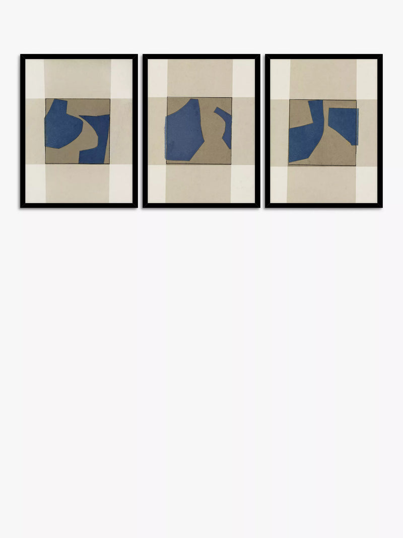 John Lewis framed print set blue abstract 42x32cm - British product