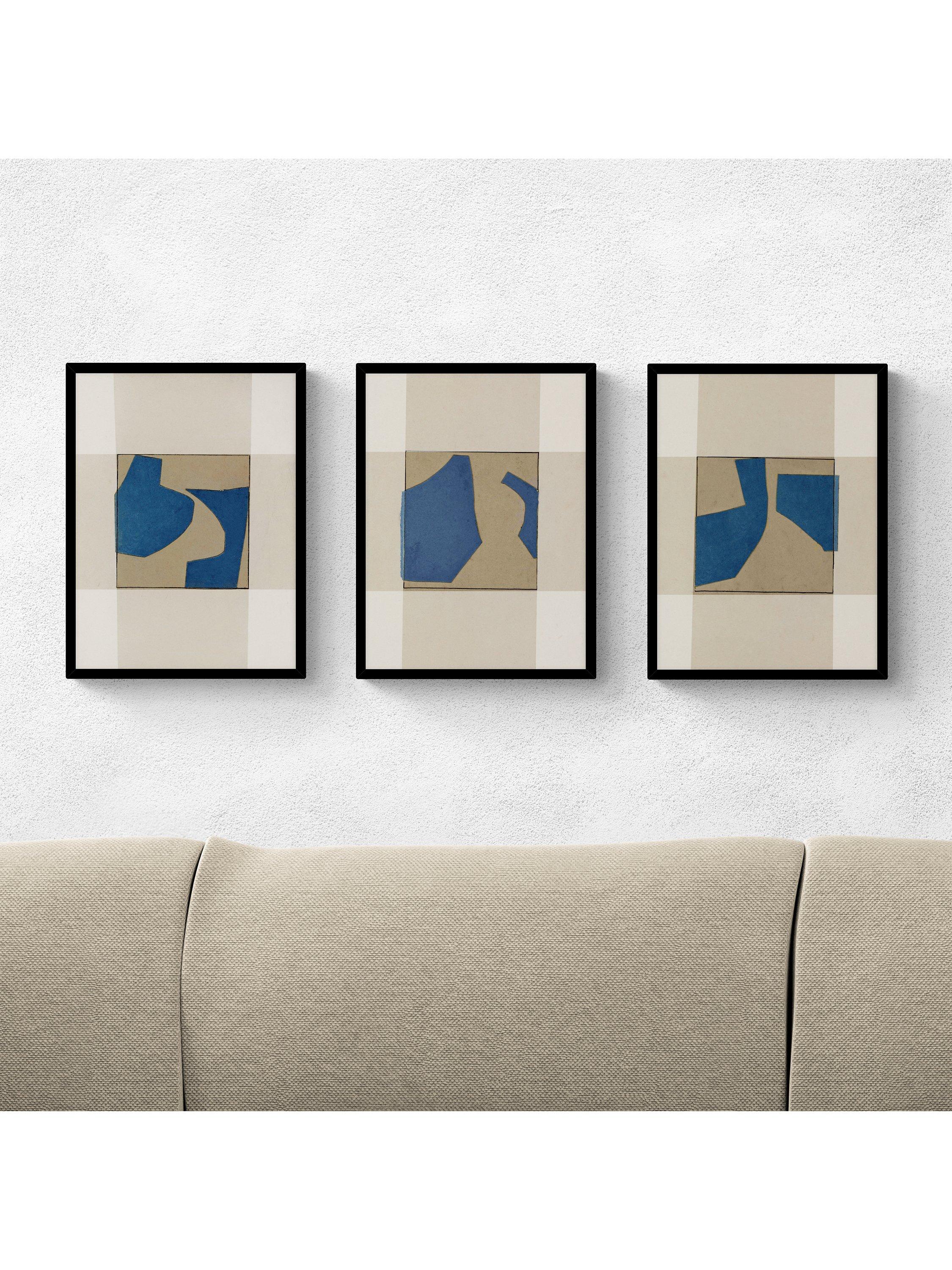 John Lewis framed print set blue abstract 42x32cm - British product