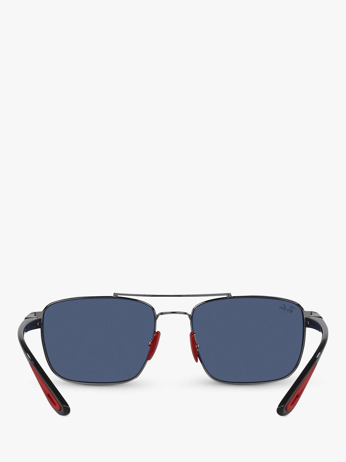 Ray-Ban RB3715M square sunglasses with gunmetal frame and blue lenses, UK version