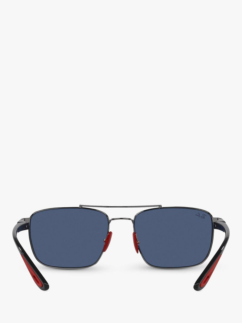 Ray-Ban RB3715M square sunglasses with gunmetal frame and blue lenses, UK version
