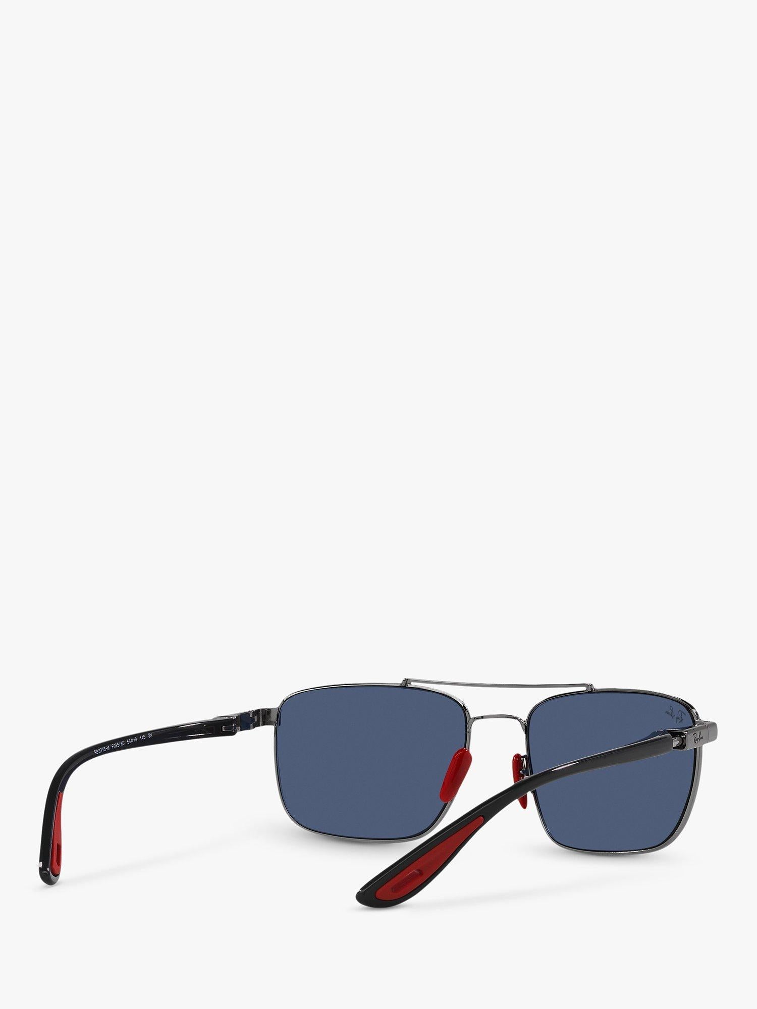 Ray-Ban RB3715M square sunglasses with gunmetal frame and blue lenses, UK version