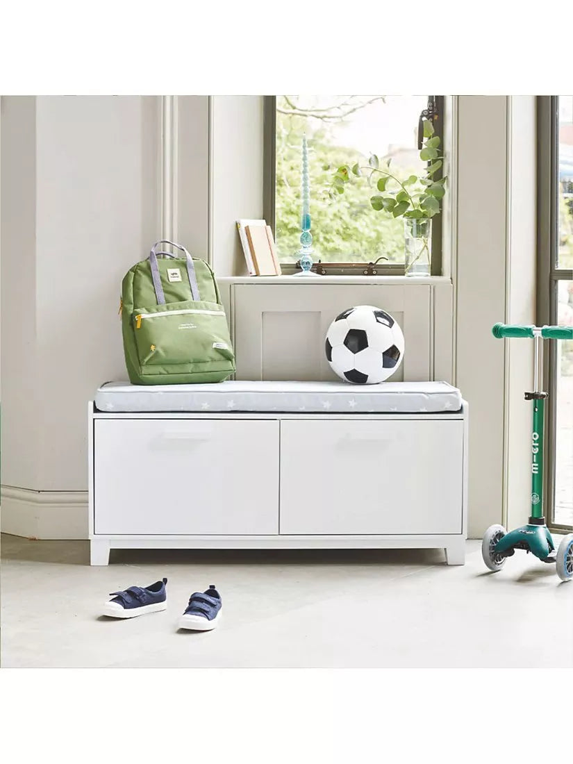 Great Little Trading Co white storage bench, imported from the UK