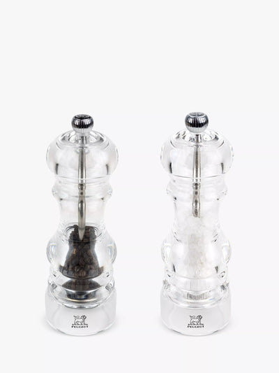 John Lewis Peugeot Paris Nancy Manual Adjustable Acrylic Salt & Pepper Mills, Set of 2, 18cm, Clear- Buy online at McGrocer