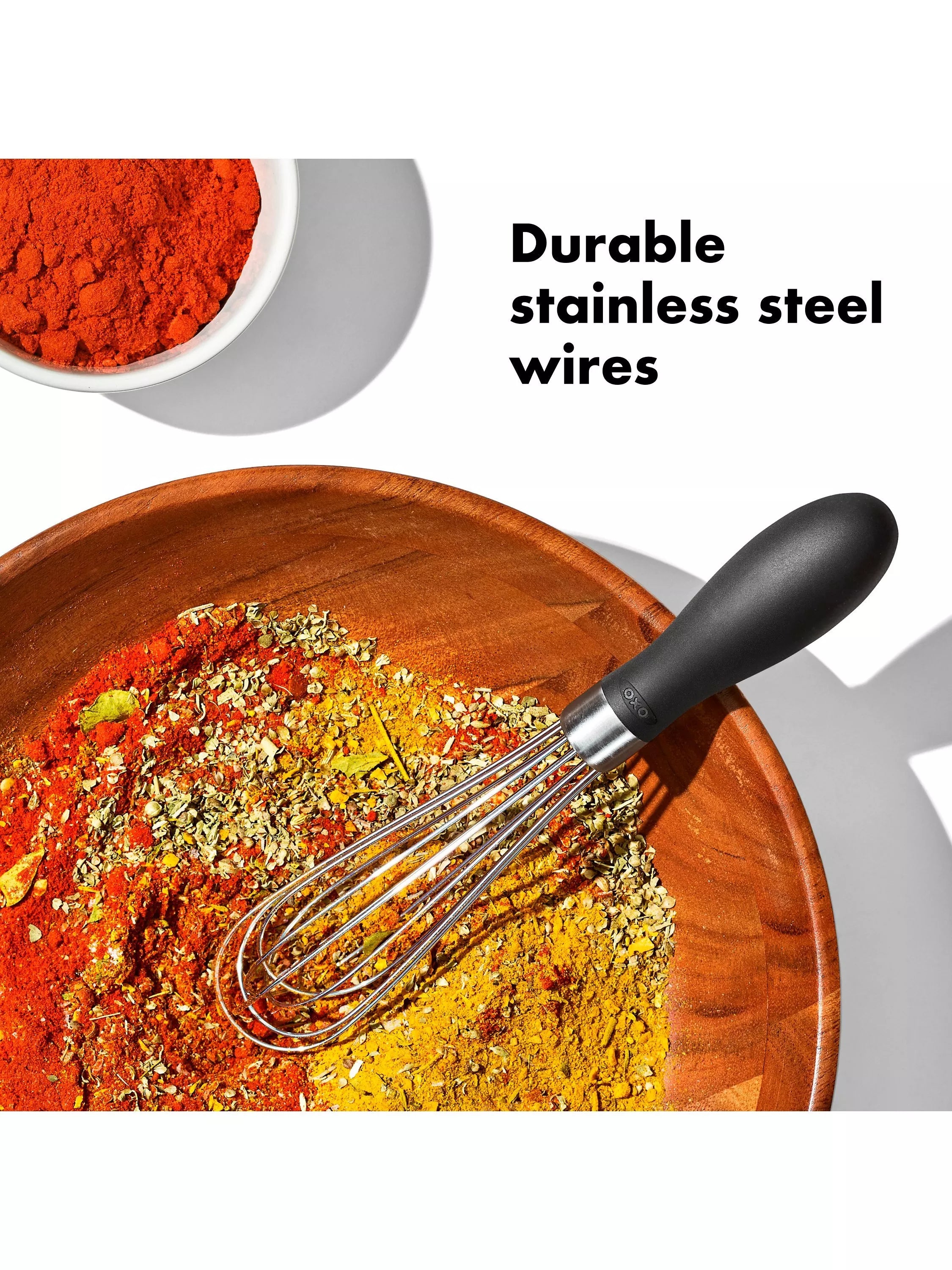 OXO Good Grips mini stainless steel whisk, imported from the UK