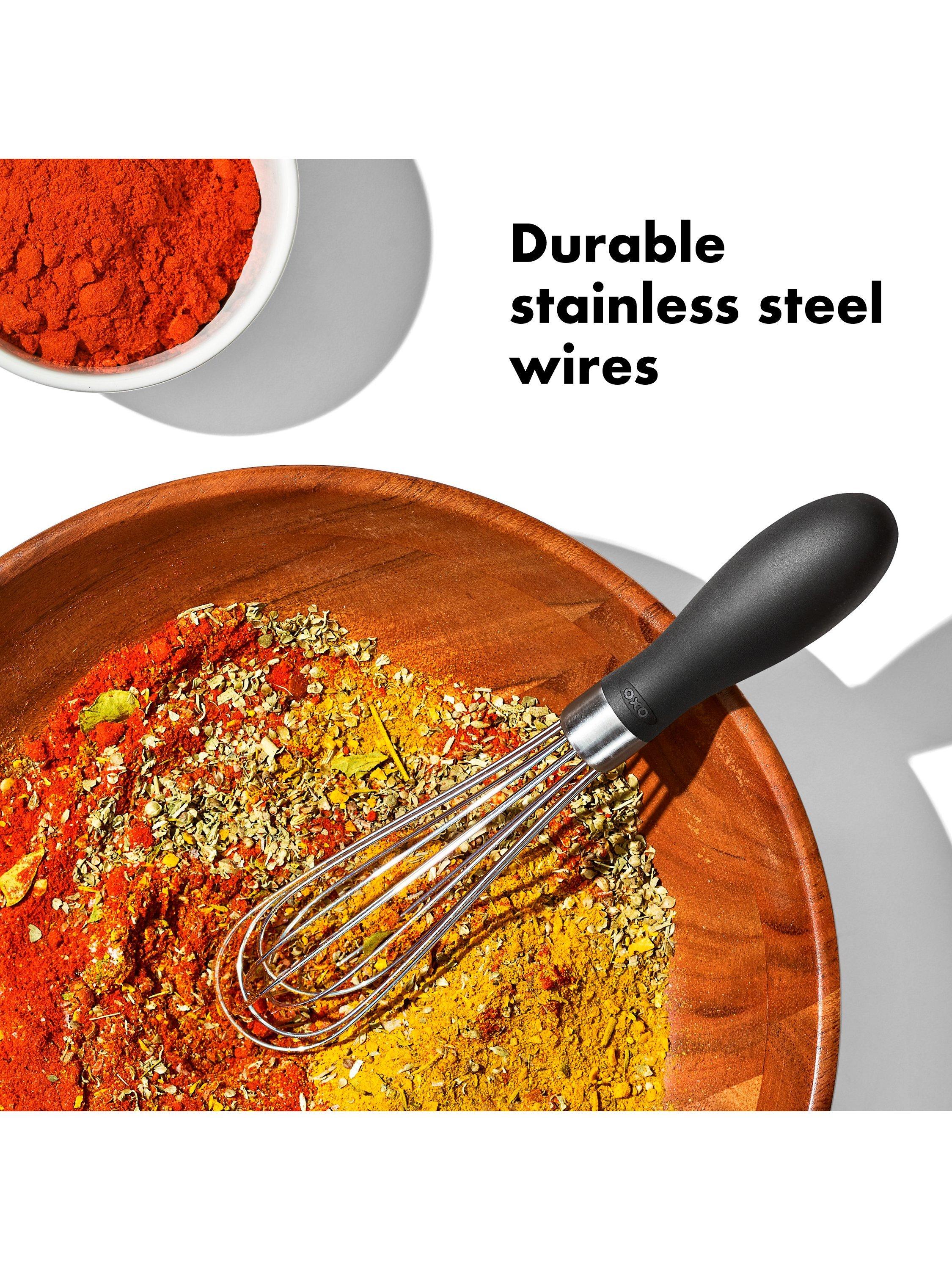 OXO Good Grips mini stainless steel whisk, imported from the UK