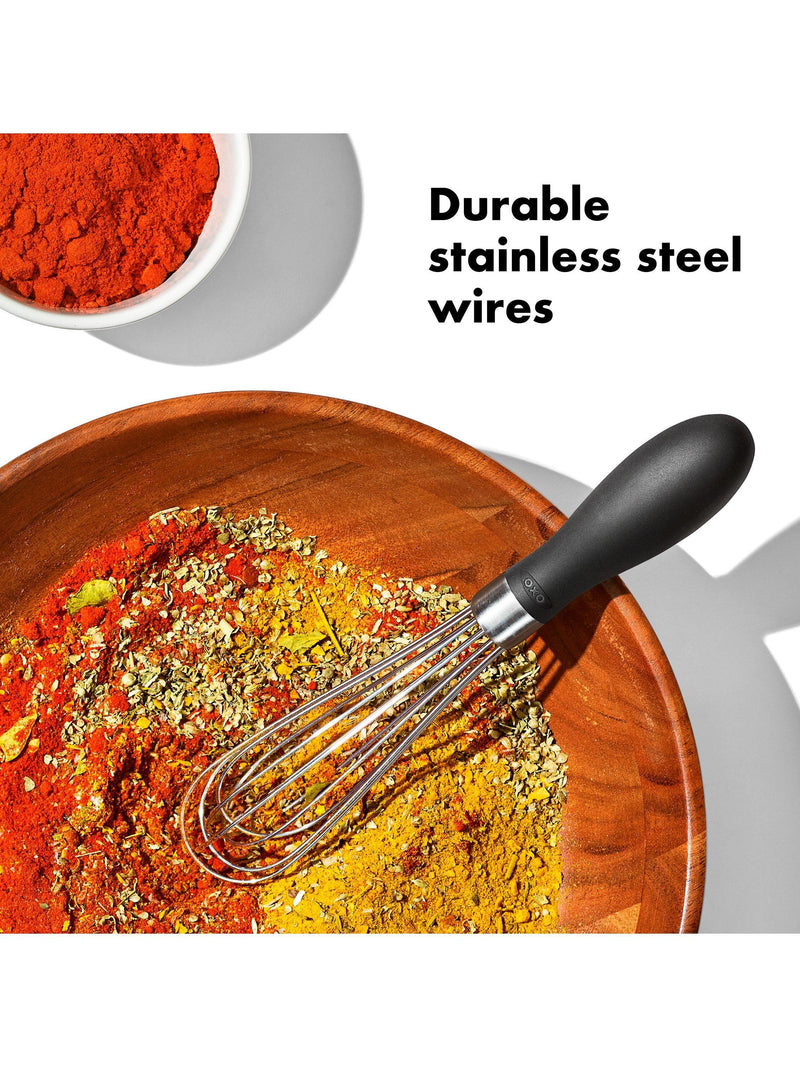 OXO Good Grips mini stainless steel whisk, imported from the UK