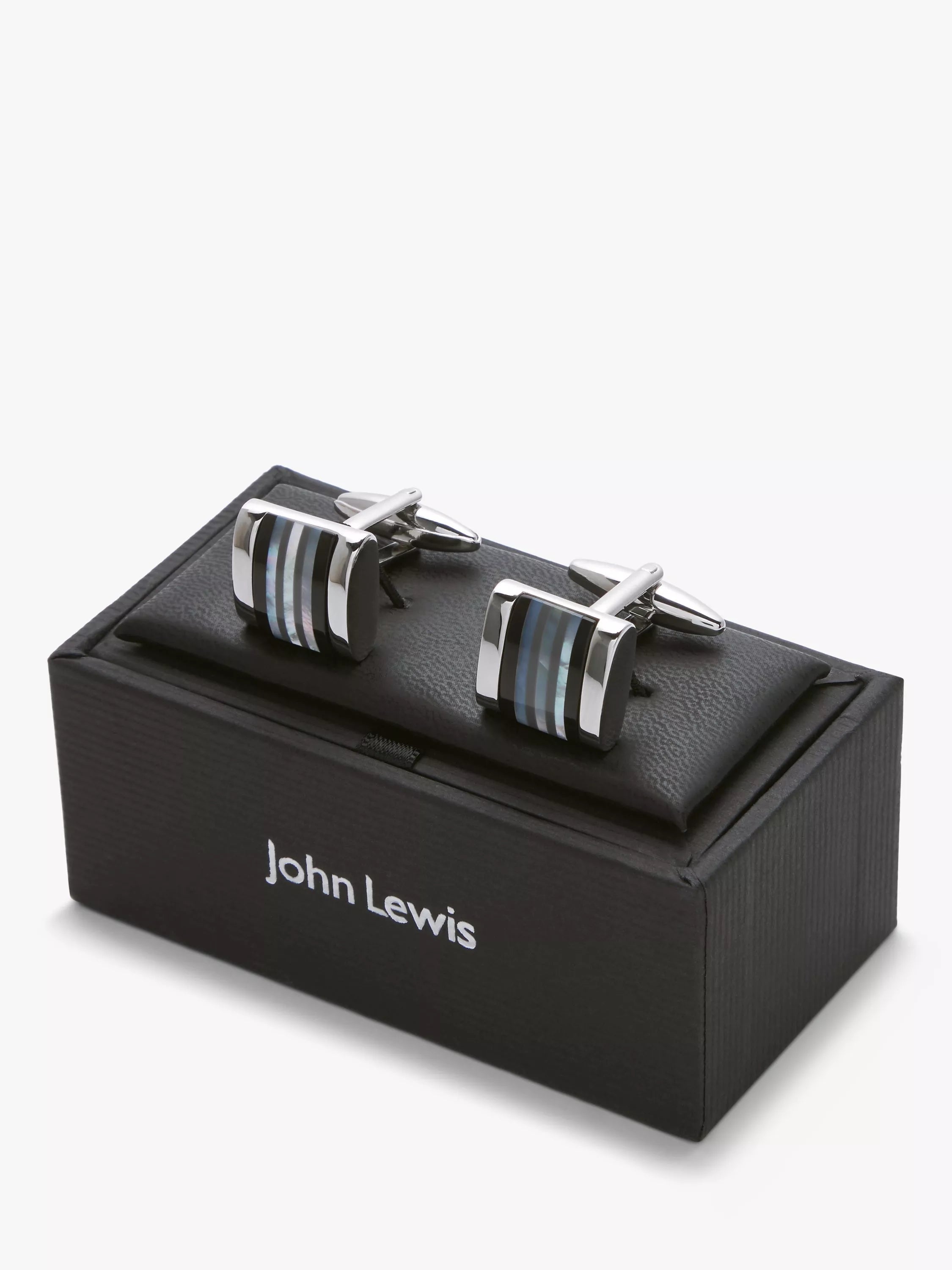 John Lewis striped mother of pearl and onyx cufflinks, imported from the UK