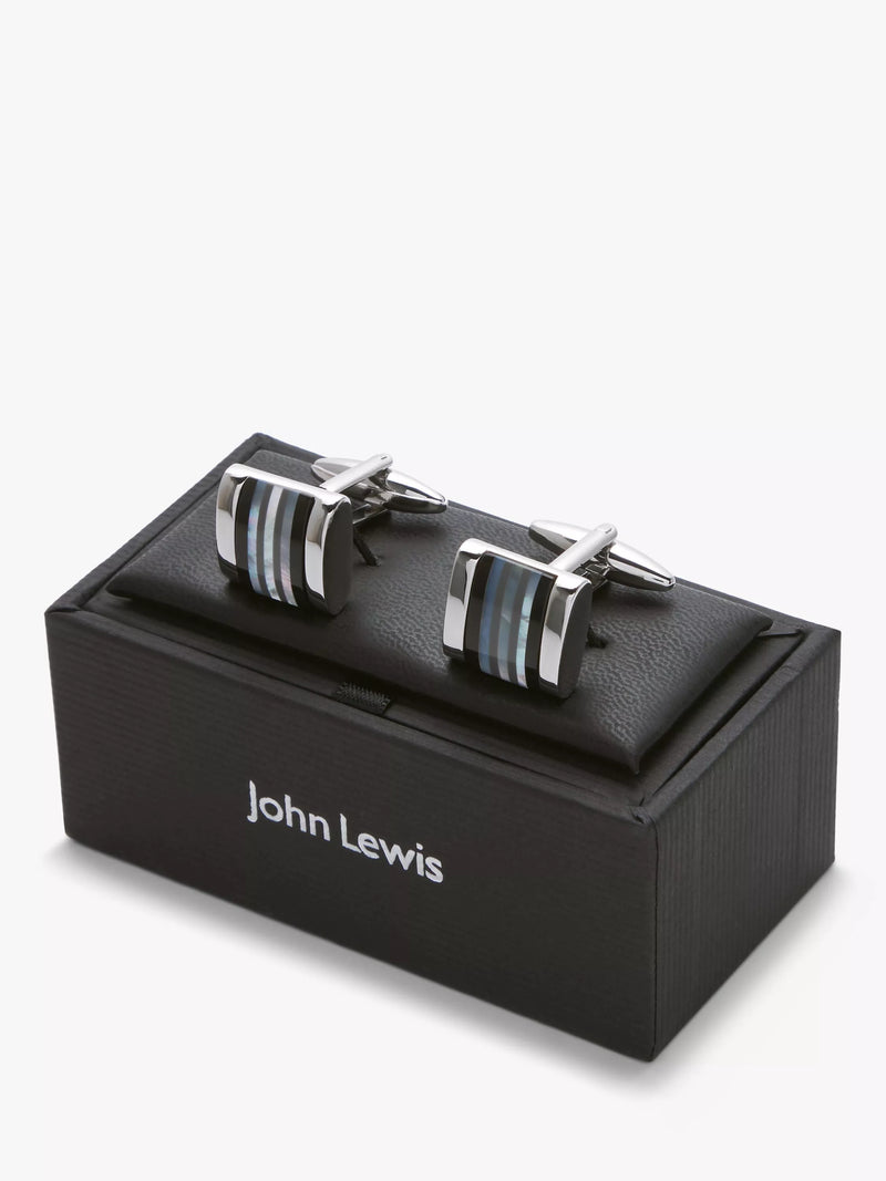 John Lewis striped mother of pearl and onyx cufflinks, imported from the UK