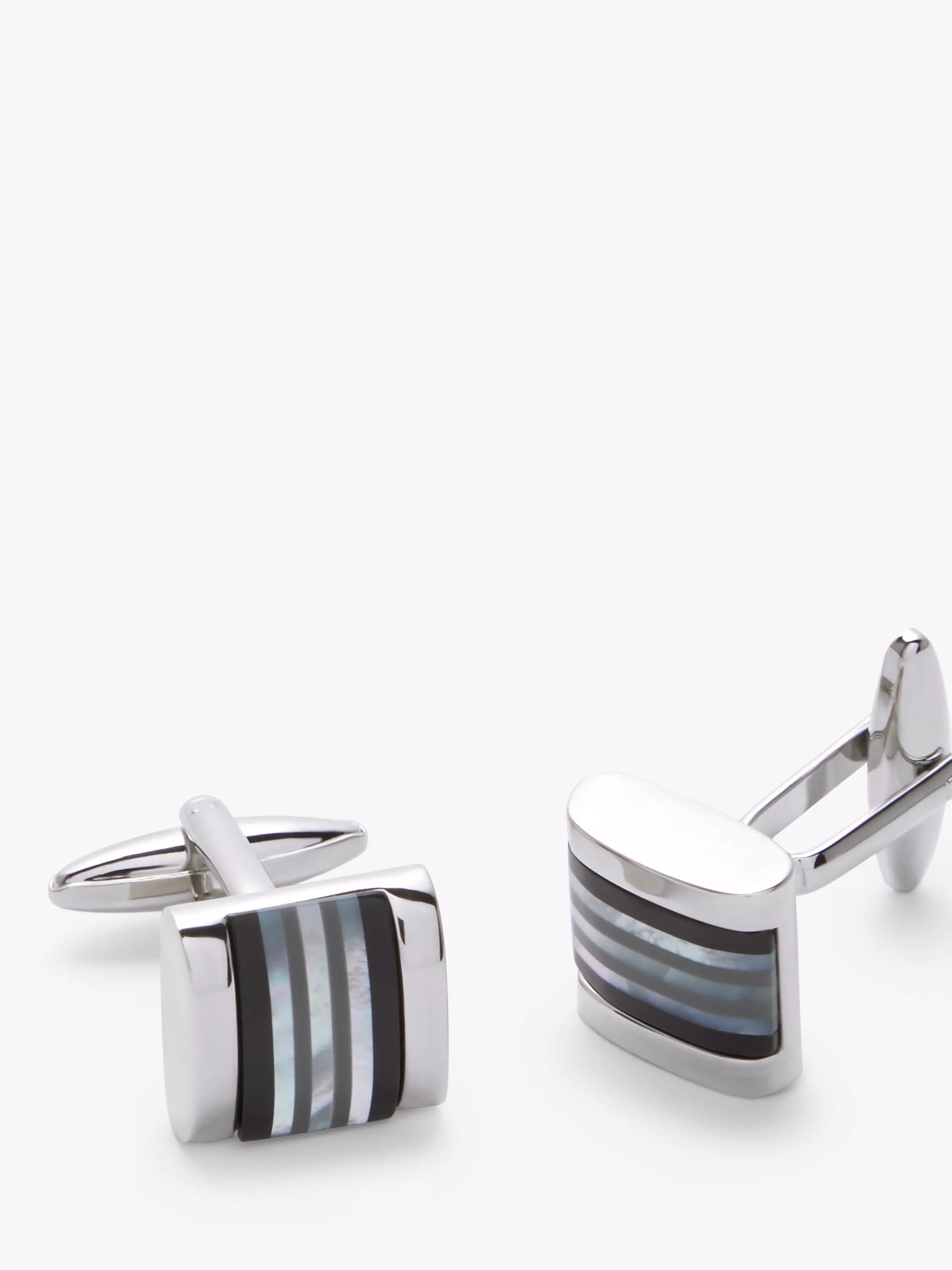 John Lewis striped mother of pearl and onyx cufflinks, imported from the UK
