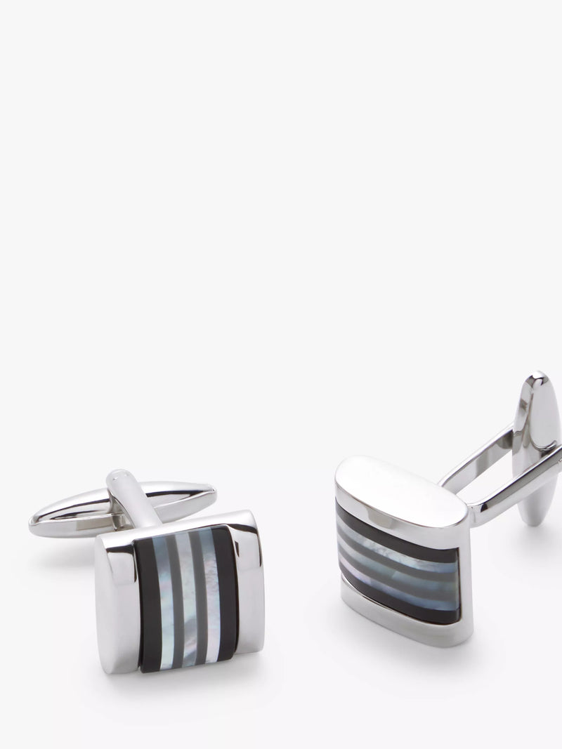 John Lewis striped mother of pearl and onyx cufflinks, imported from the UK