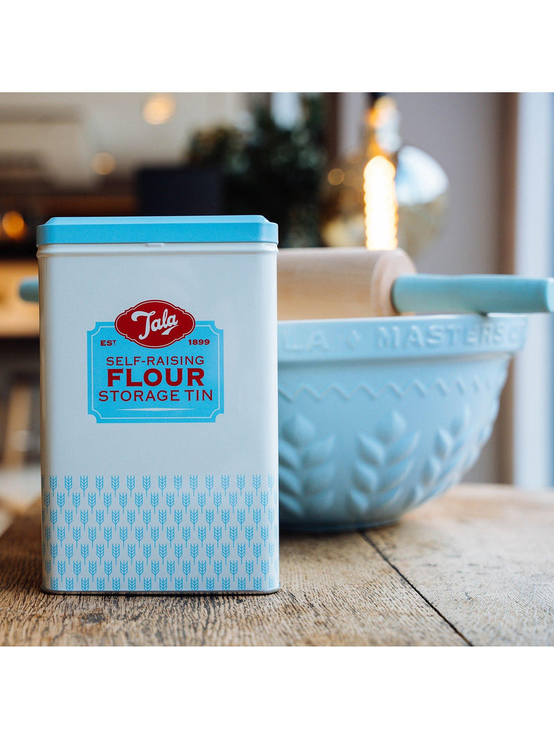 Tala self-raising flour storage tin pale blue cream, UK version