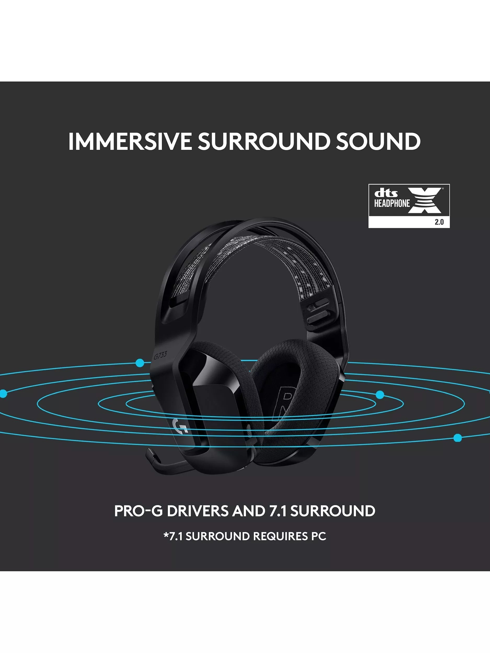 Logitech G733 Lightspeed Wireless Gaming Headset, Graphite