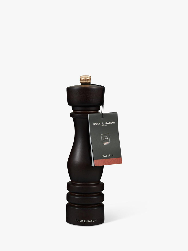 Cole & Mason beech wood salt mill 22cm chocolate, imported from the UK