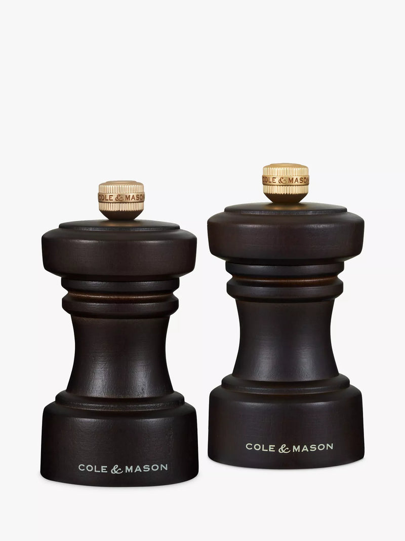 Cole & Mason chocolate beech wood salt and pepper mill gift set (British brand)
