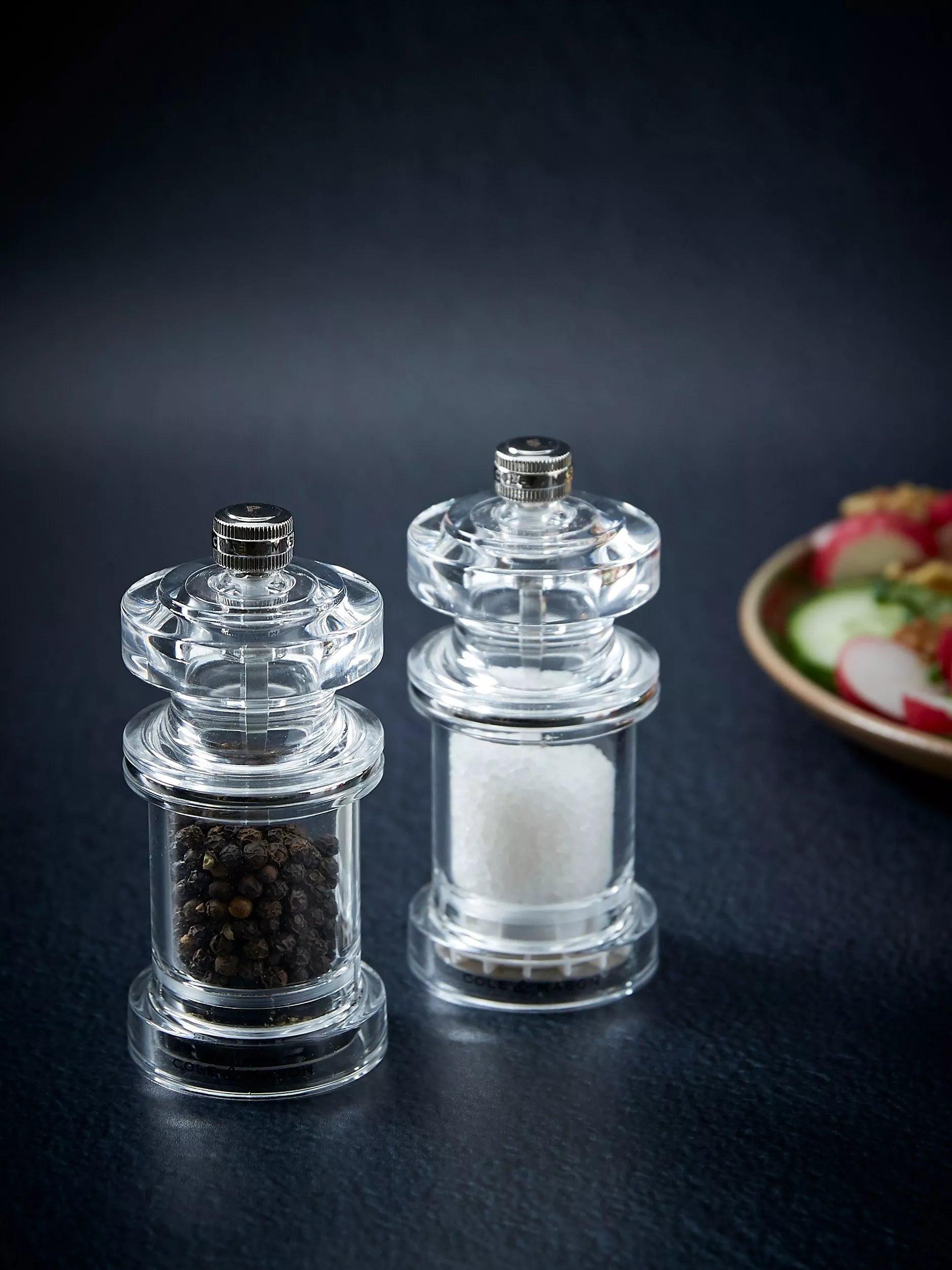 Cole & Mason acrylic salt pepper mill set, imported from the UK