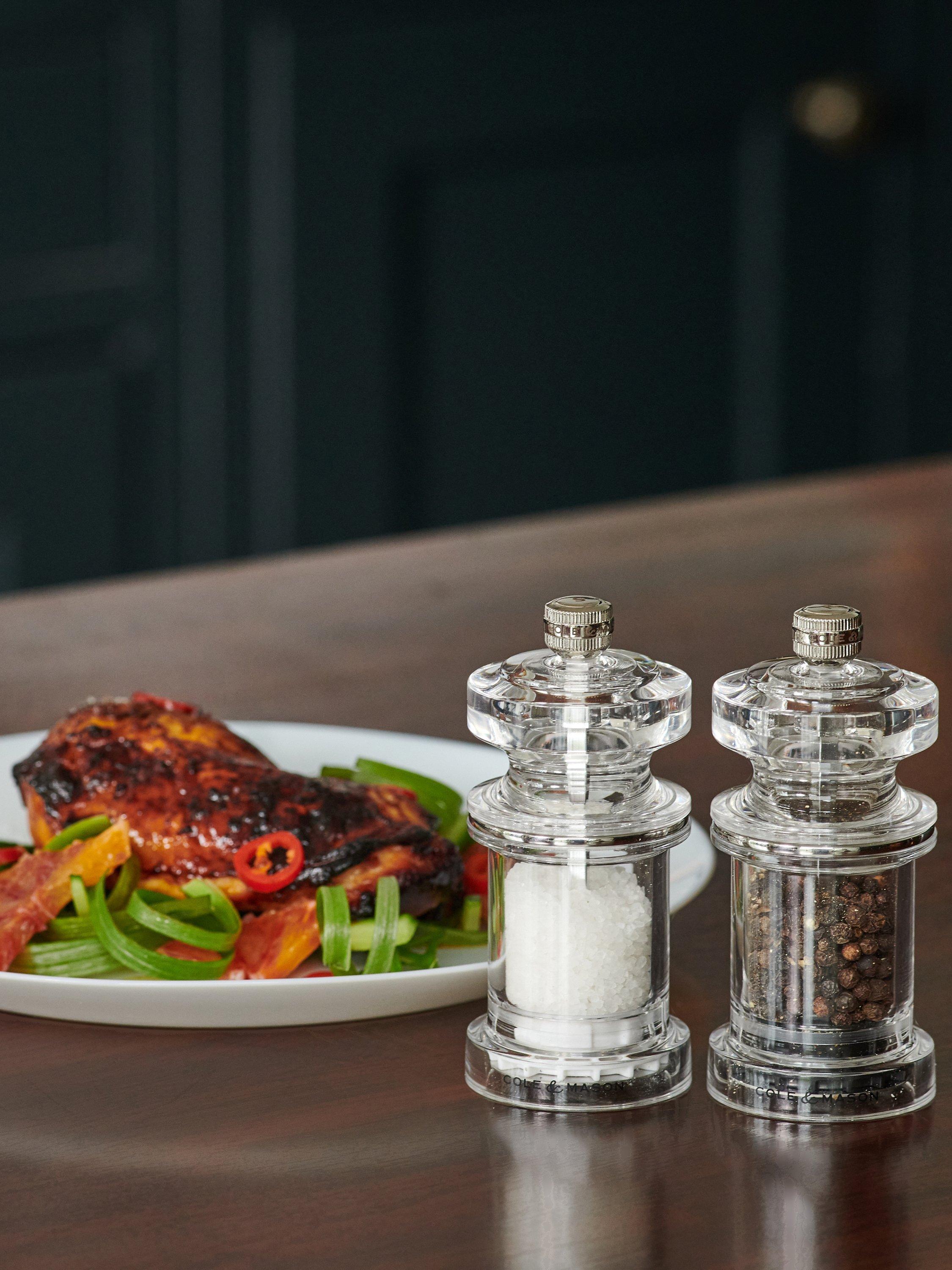 Cole & Mason acrylic salt pepper mill set, imported from the UK