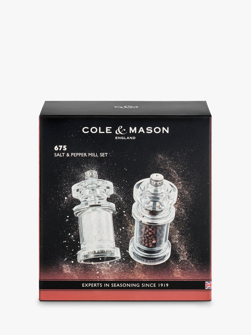 Cole & Mason acrylic salt pepper mill set, imported from the UK