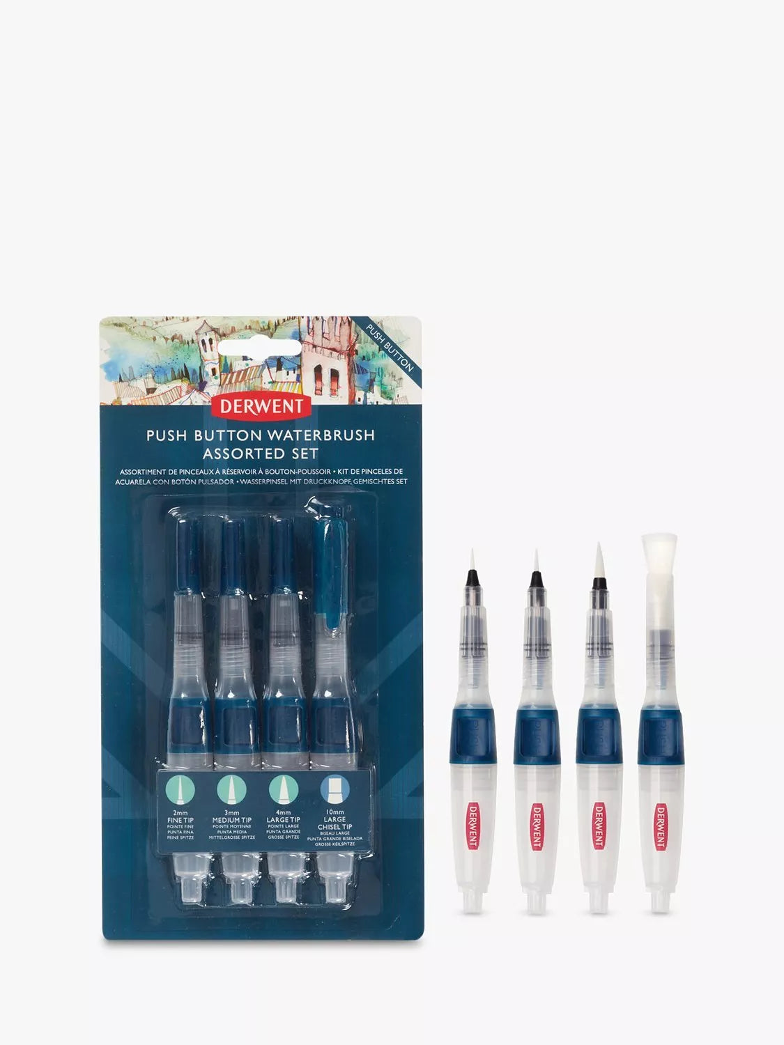 Derwent push-button watercolour paint brushes set of 4 - British product