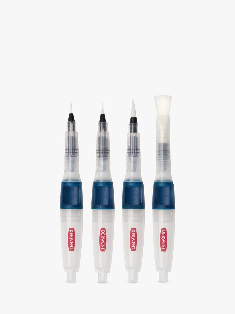 Derwent push-button watercolour paint brushes set of 4 - British product