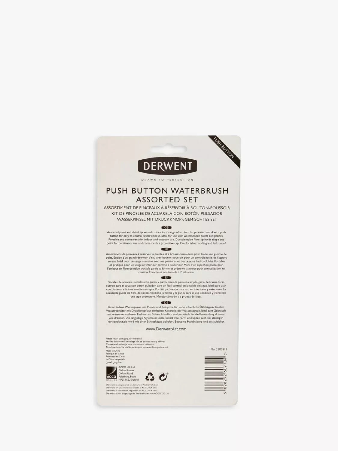 Derwent push-button watercolour paint brushes set of 4 - British product