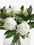 Floralsilk artificial white peonies in glass globe vase H28cm - British product