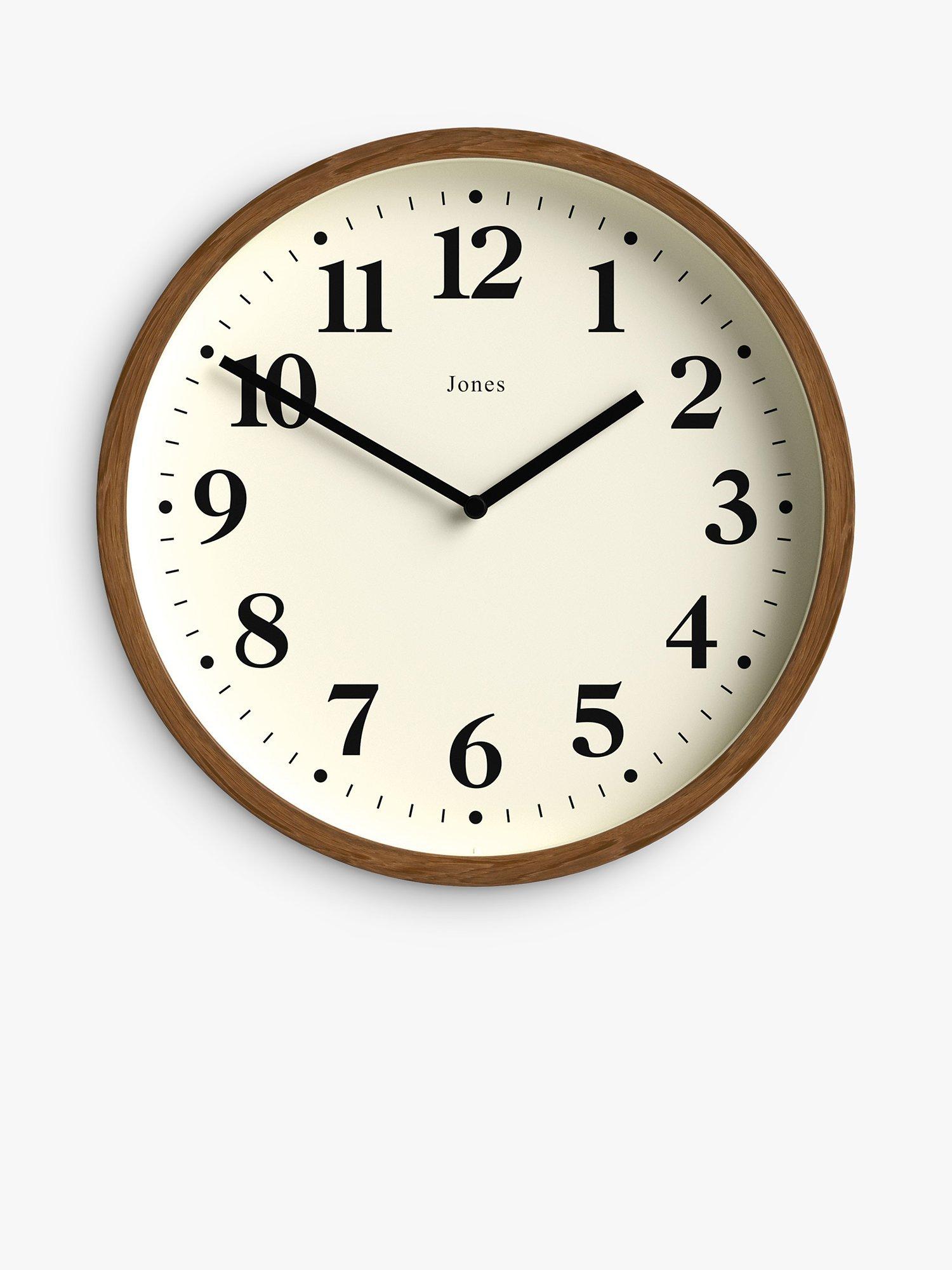 Jones Clocks quartz analogue wall clock in natural, 25cm, UK version