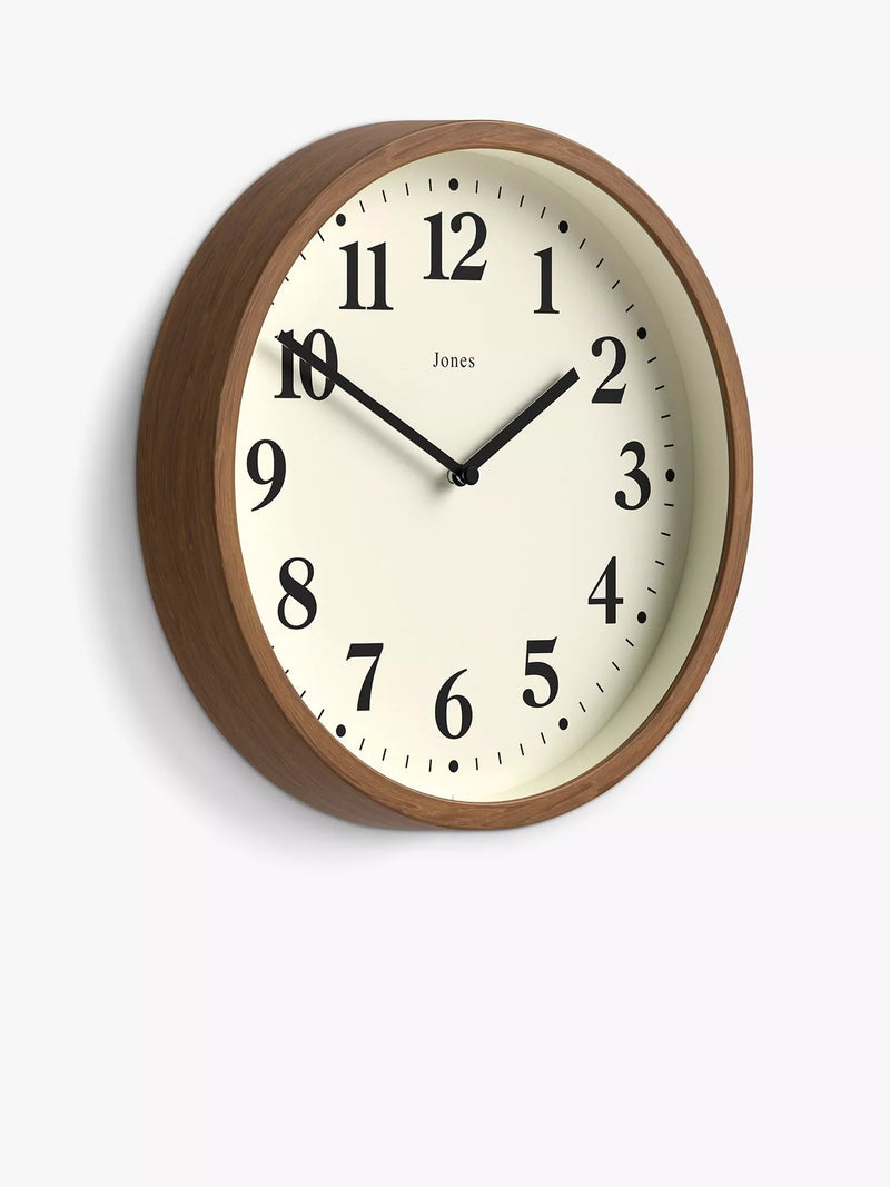 Jones Clocks quartz analogue wall clock in natural, 25cm, UK version