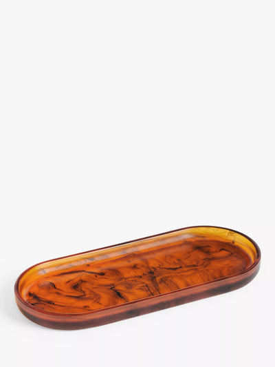 Plateau pour accessoires de salle de bain en polyrésine marron ambré