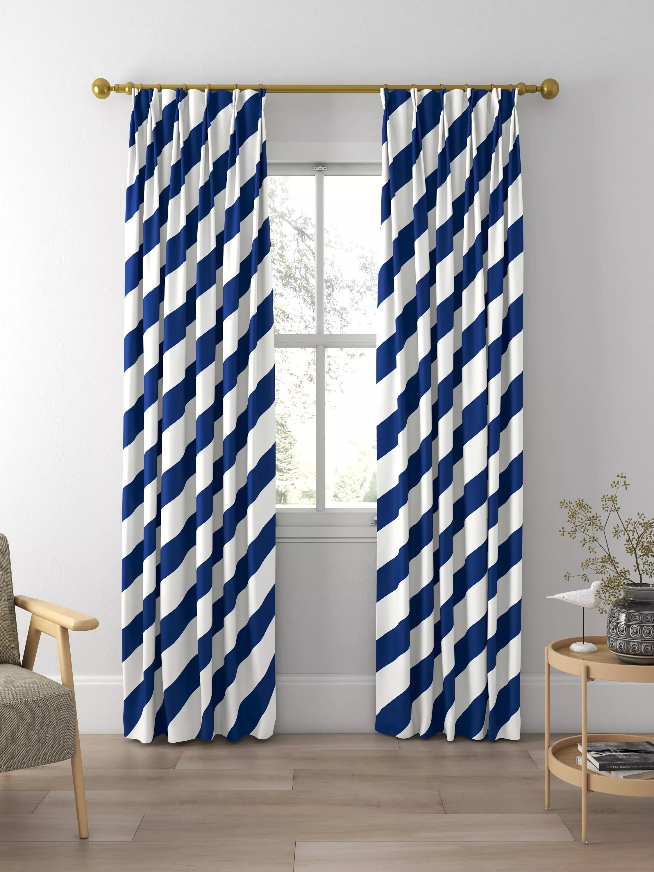 Harlequin paper straw curtains Lapis, imported from the UK