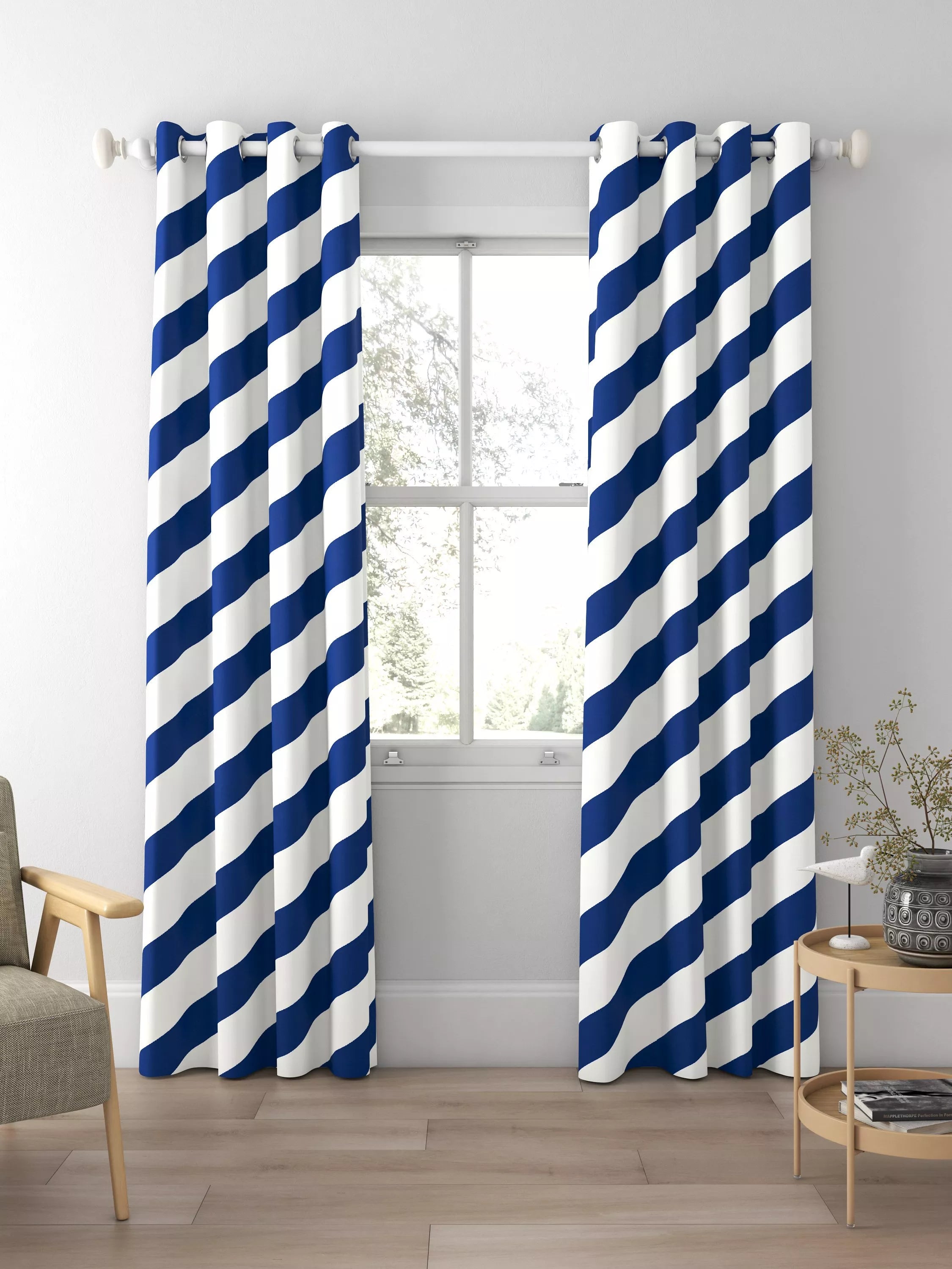 Harlequin paper straw curtains Lapis, imported from the UK