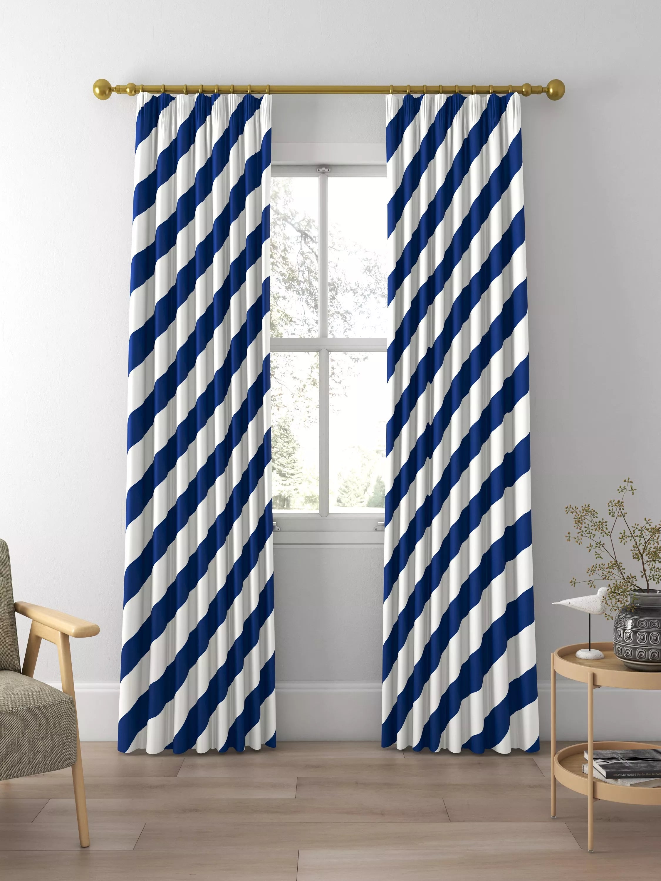 Harlequin paper straw curtains Lapis, imported from the UK