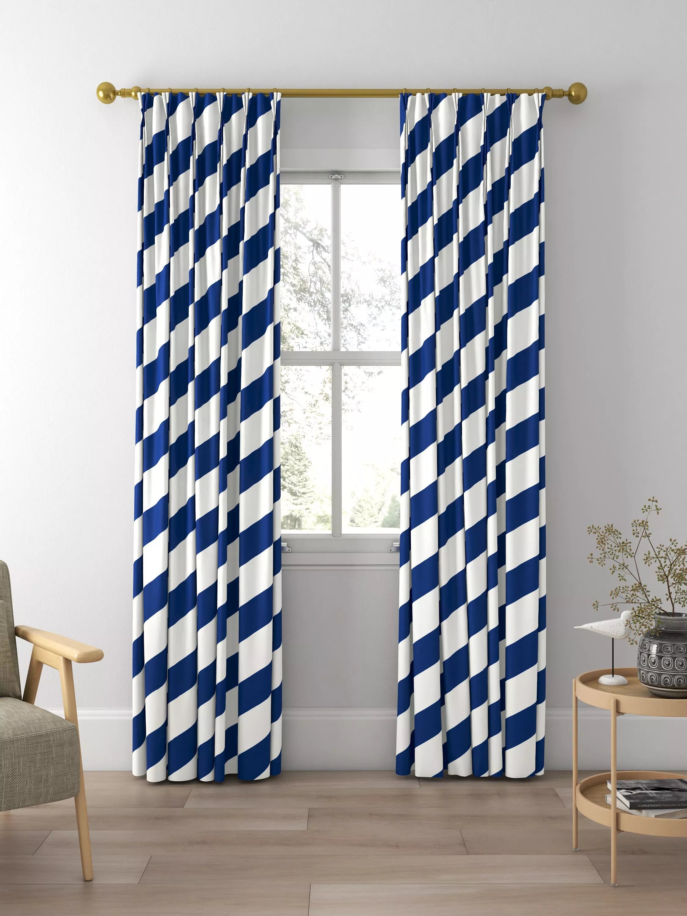 Harlequin paper straw curtains Lapis, imported from the UK