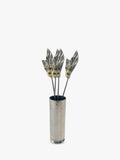 Stainless Steel Olive Picks with Leaf and Brass Design – Set of 4 with Holder and Gift Box