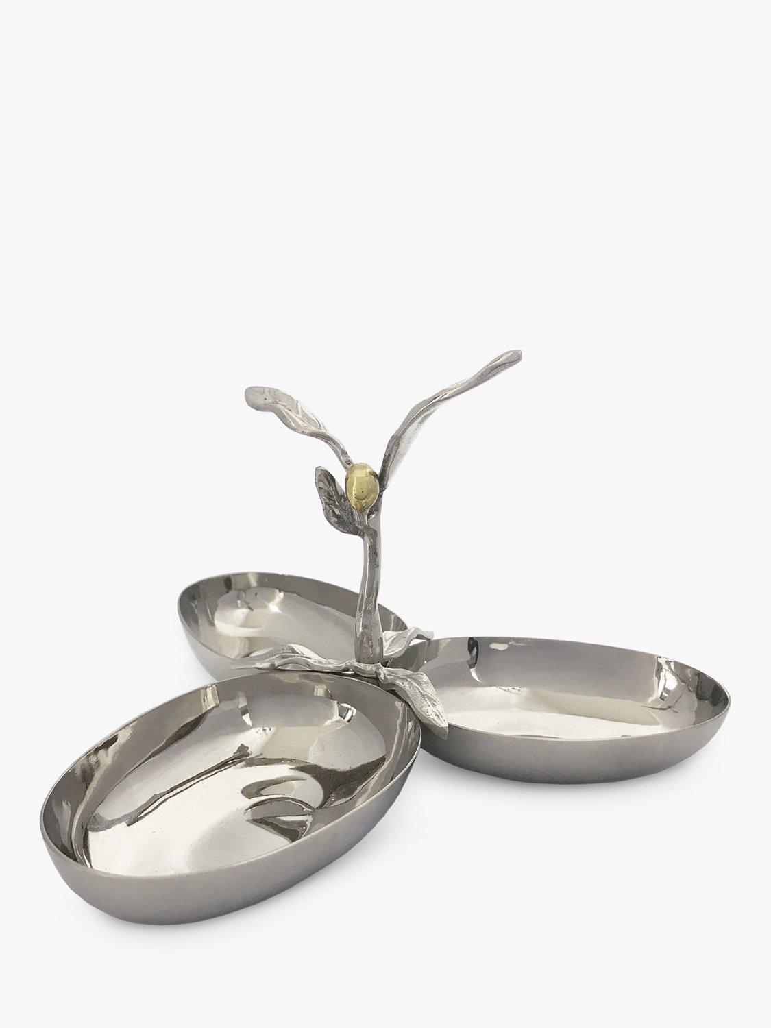 Stainless Steel Three-Tray Olive Serving Dish with Oval Bowls