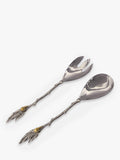 Olive-Themed Salad Servers Set with Twisted Bark-Effect Handles in Nickel