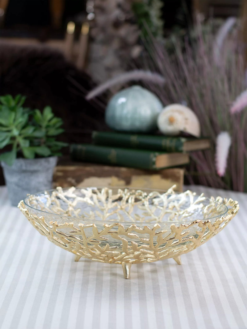 Culinary Concepts gold metal basket and glass bowl 32cm, UK version