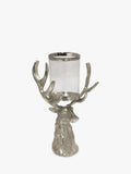 Glass Candle Holder with Stag Head Antler Design and Silver Rim