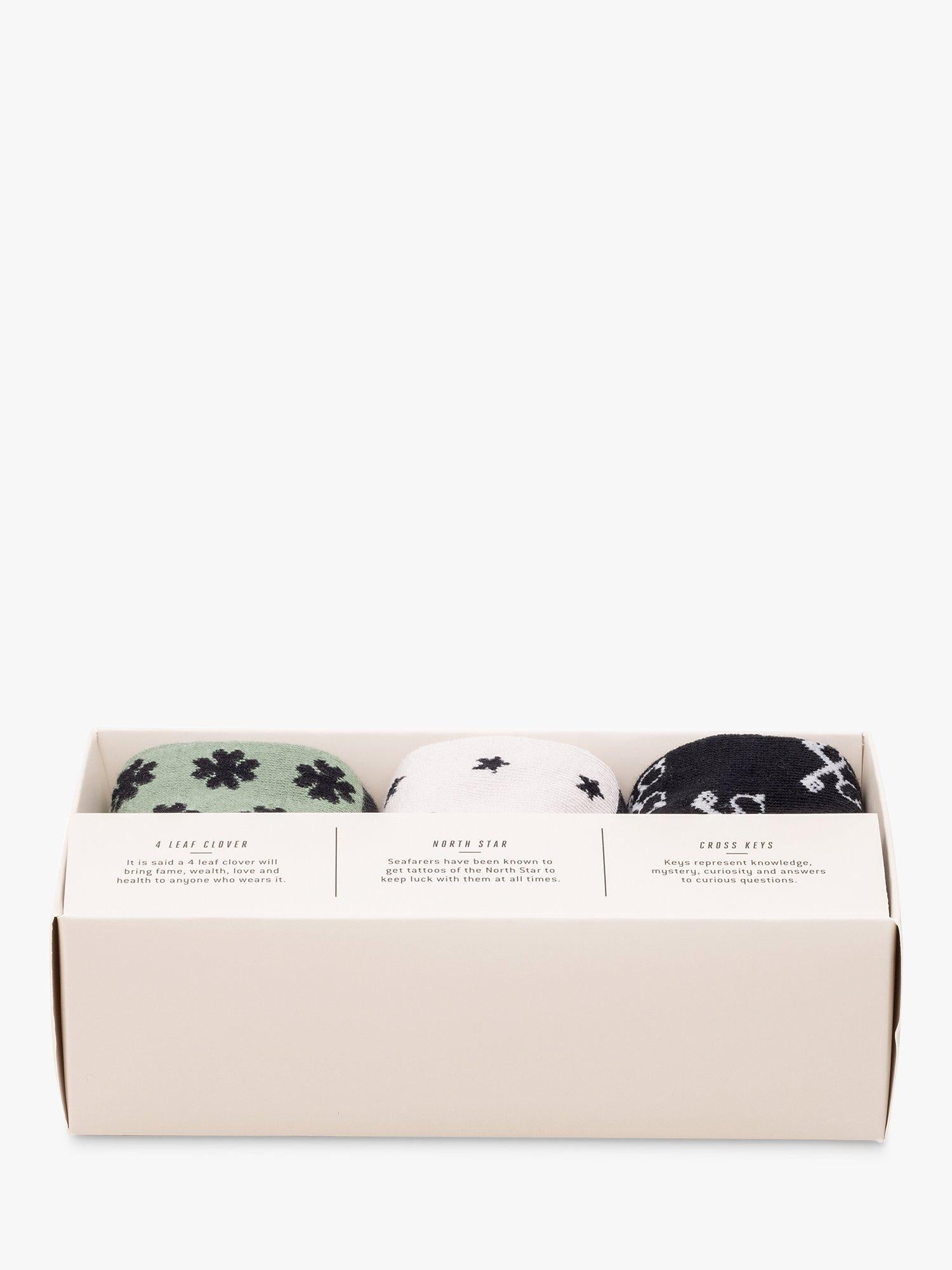 Gentlemen's Hardware lucky socks gift set with three pairs and international icons, UK version