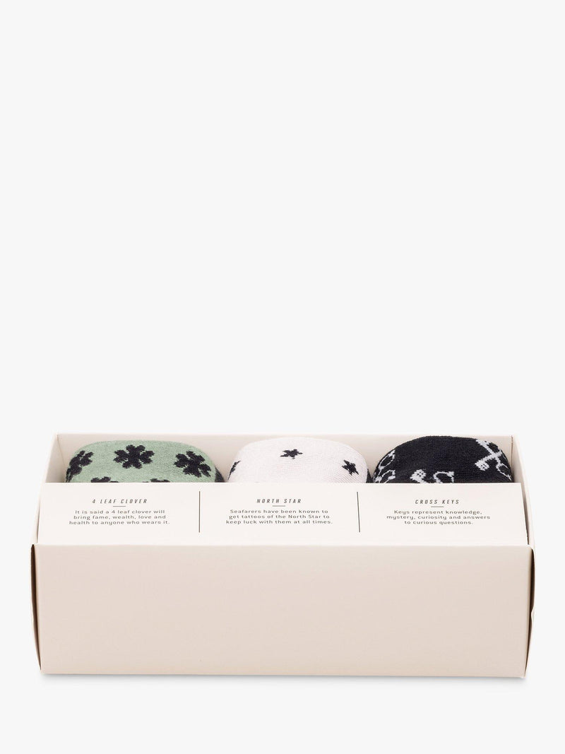 Gentlemen's Hardware lucky socks gift set with three pairs and international icons, UK version