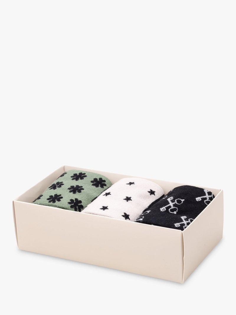 Gentlemen's Hardware lucky socks gift set with three pairs and international icons, UK version