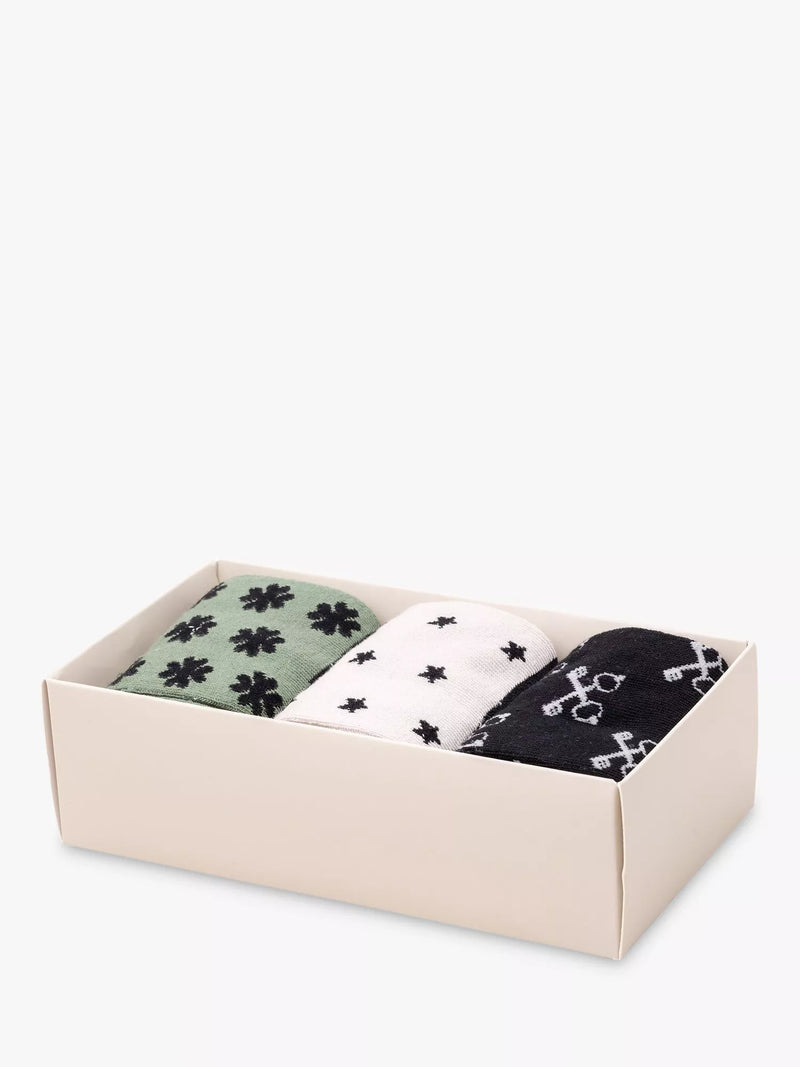 Gentlemen's Hardware lucky socks gift set with three pairs and international icons, UK version