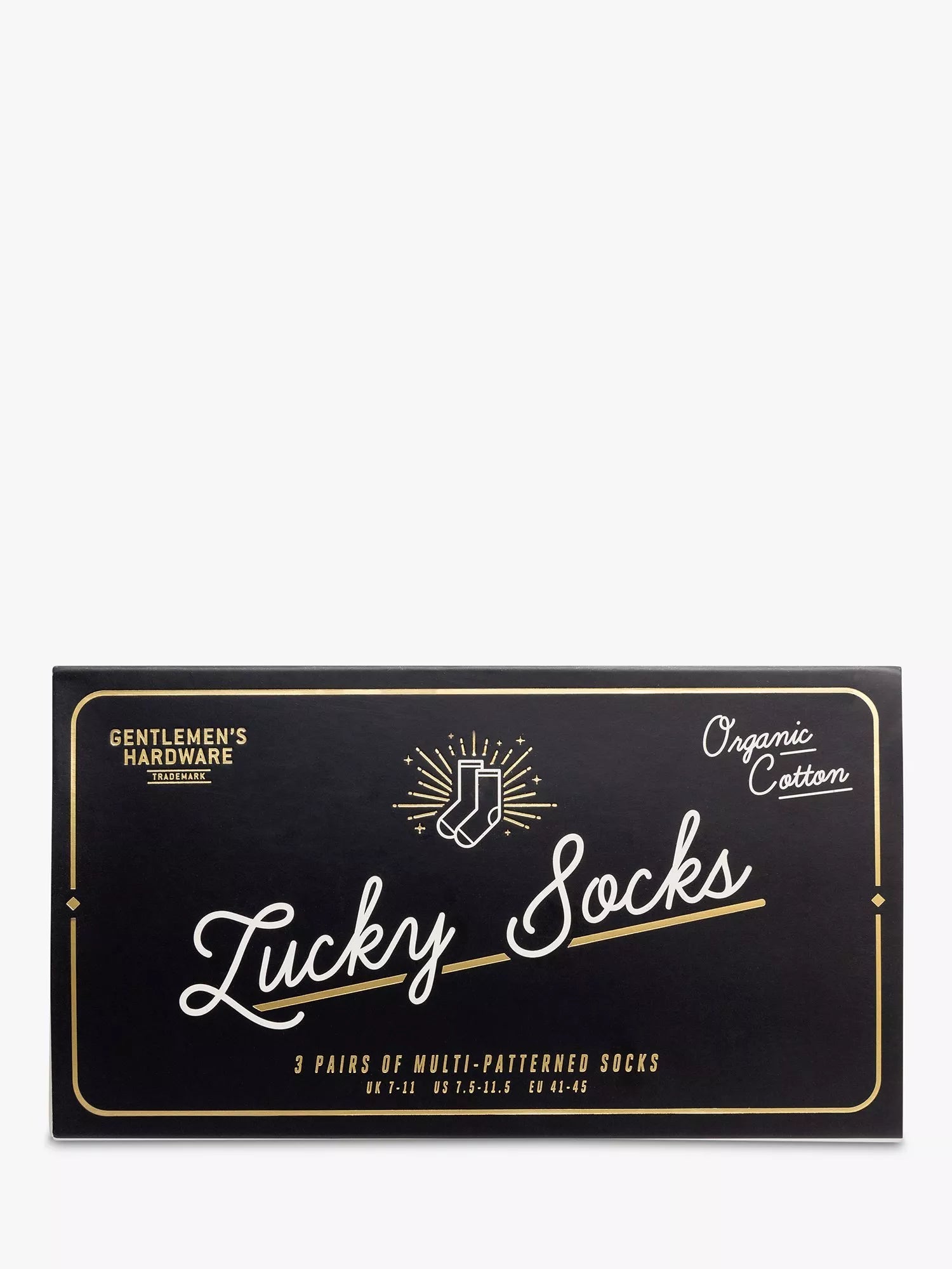 Gentlemen's Hardware lucky socks gift set with three pairs and international icons, UK version