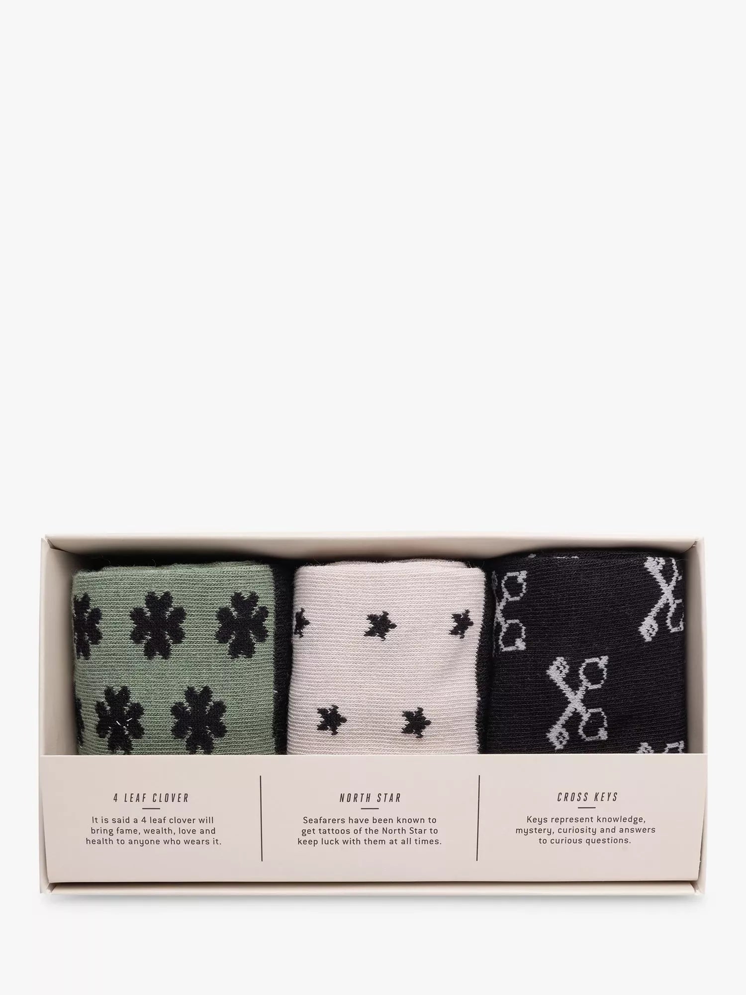 Gentlemen's Hardware lucky socks gift set with three pairs and international icons, UK version