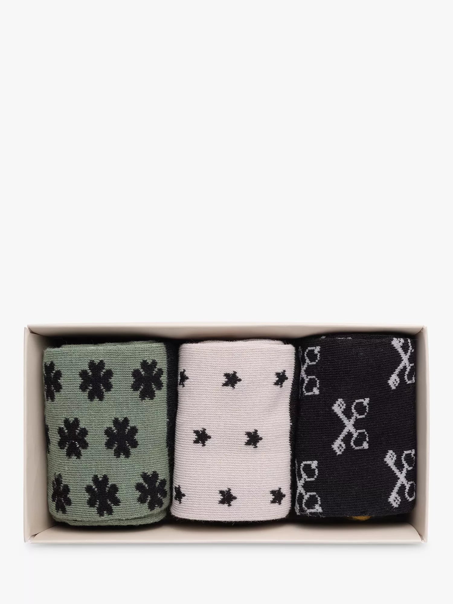 Gentlemen's Hardware lucky socks gift set with three pairs and international icons, UK version