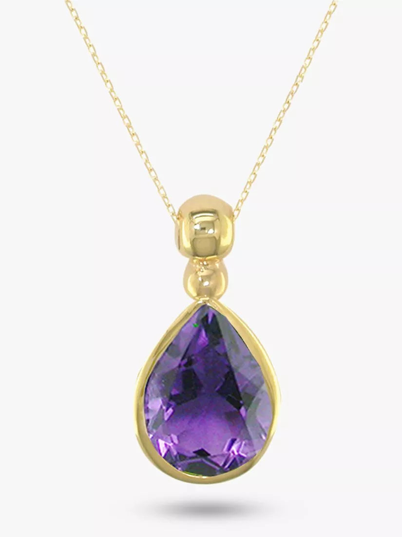 E.W Adams 9 Karat Gold Birnenschliff-Amethyst-Anhänger-Halskette, importiert aus Großbritannien