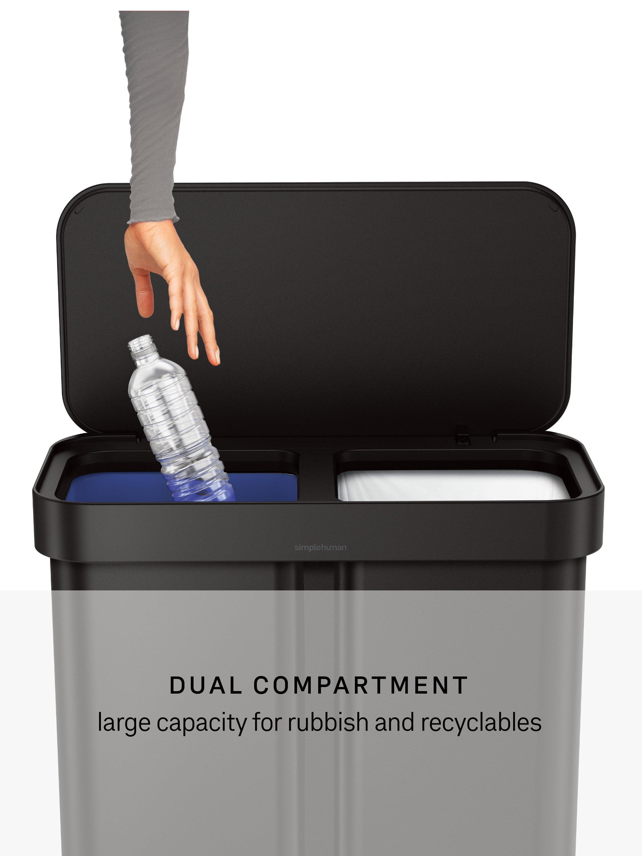Simplehuman poubelle à pedal de recyclage acier noir mat 58L, importée du Royaume-Uni