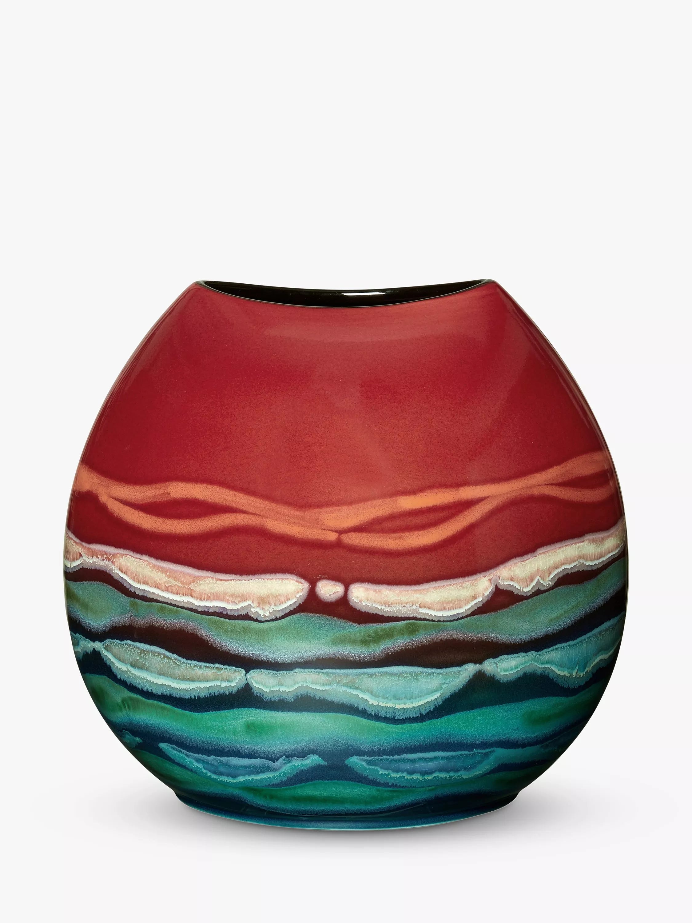 Poole Pottery earthenware purse vase red multi 26cm, imported from the UK